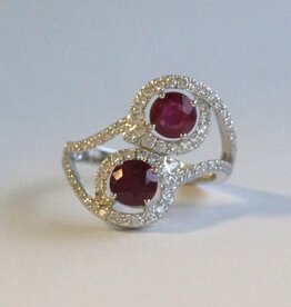 American Jewelry 18k White Gold 2.15ctw Ruby .57ctw Diamond Double Bypass Halo Ring