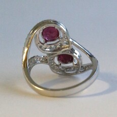 American Jewelry 18k White Gold 2.15ctw Ruby .57ctw Diamond Double Bypass Halo Ring