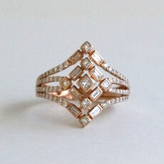 American Jewelry 18k Rose Gold .82ctw Diamond Baguette & Round Open Design Ring