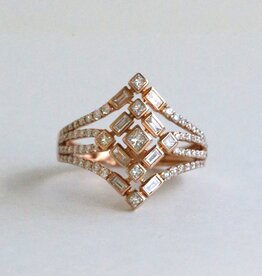 American Jewelry 18k Rose Gold .82ctw Diamond Baguette & Round Open Design Ring