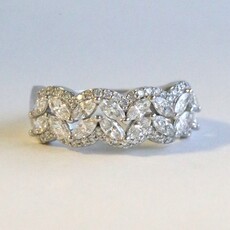 American Jewelry 18k White Gold 1.29ctw Diamond Marquise Double Row Ring