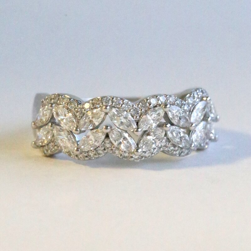 American Jewelry 18k White Gold 1.29ctw Diamond Marquise Double Row Ring