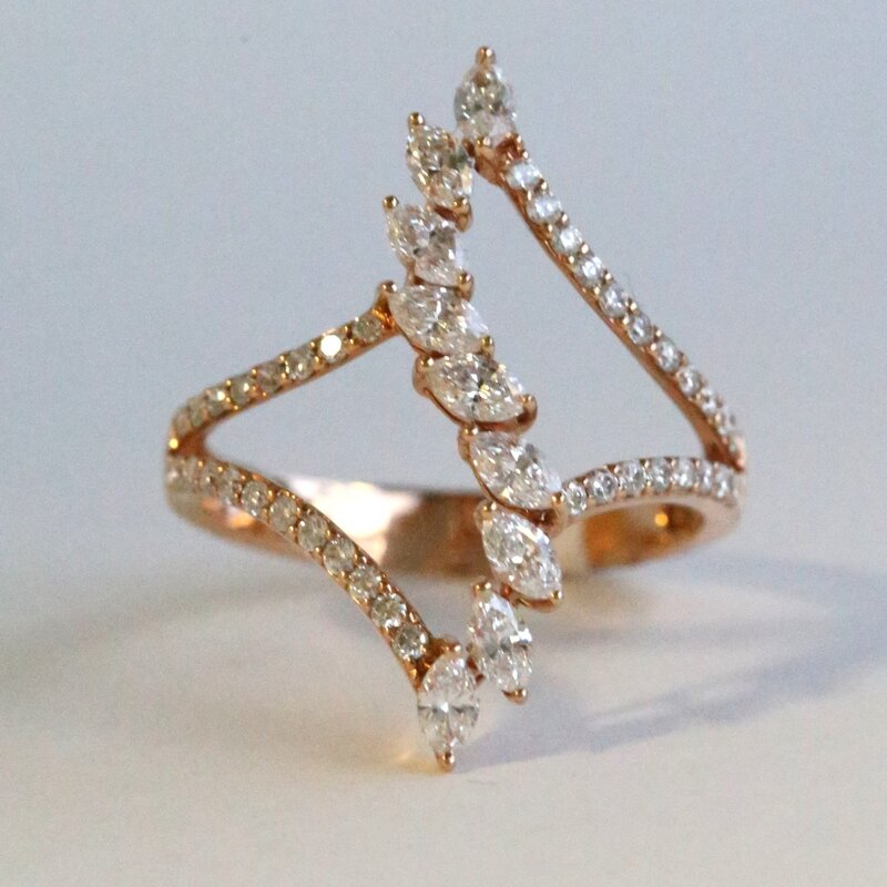 American Jewelry 18k Rose Gold Gold .91ctw Diamond Marquise Open Design Ring
