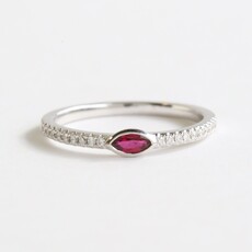 14k White Gold .15ct Single Ruby .10ctw Diamond East to West Single Marquise Ring