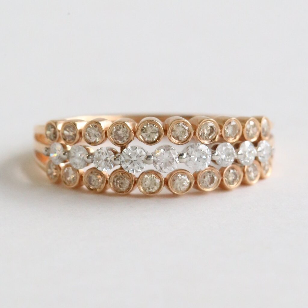 American Jewelry 18k Rose Gold .55ctw Diamond Shared Prong and Bezel Triple Band Ring