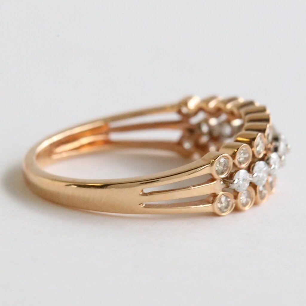 American Jewelry 18k Rose Gold .55ctw Diamond Shared Prong and Bezel Triple Band Ring