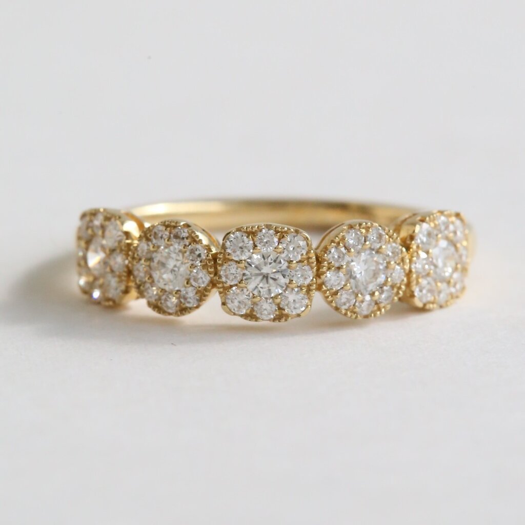 American Jewelry 18k Yellow Gold .58ctw Diamond Pave 5-Stone Illusion Ring