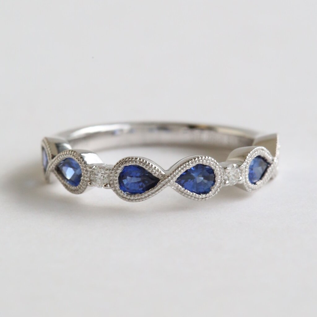 American Jewelry 18k White Gold 1.07ctw Sapphire .06ctw Diamond Accent Infinity Ring