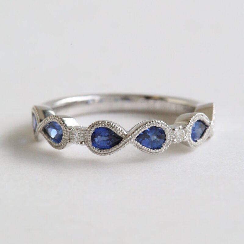 American Jewelry 18k White Gold 1.07ctw Sapphire .06ctw Diamond Accent Infinity Ring