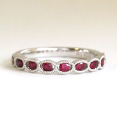 American Jewelry 18k White Gold .42ctw Ruby Oval Milgrain Stackable Band