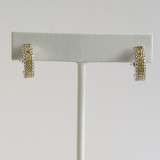 American Jewelry 18k White Gold 1.89ctw Fancy Yellow Diamond .64ctw Diamond Hinged Back Hoop Earrings