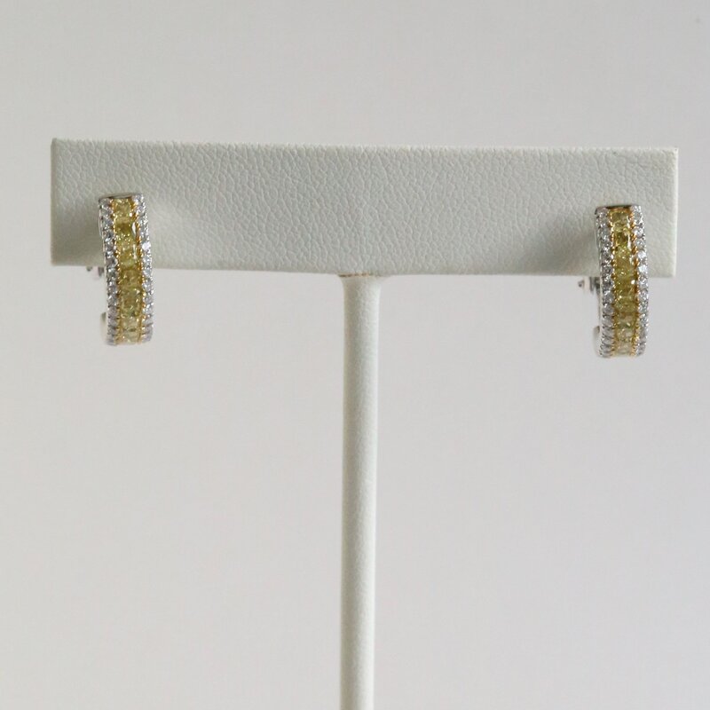 American Jewelry 18k White Gold 1.89ctw Fancy Yellow Diamond .64ctw Diamond Hinged Back Hoop Earrings