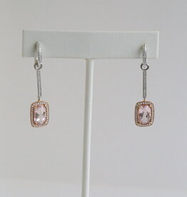 American Jewelry 18k White & Rose Gold 3.73ctw Morganite .44ctw Diamond Elongated Cushion Halo Dangle Earrings