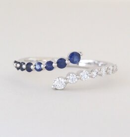 American Jewelry 14k White Gold .29ctw Sapphire .27ctw Diamond Bypass Ring