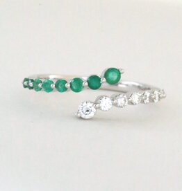 American Jewelry 14k White Gold .29ctw Emerald .27ctw Diamond Bypass Ring