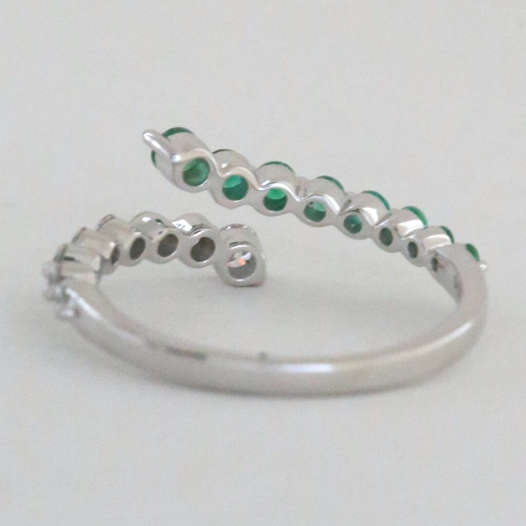American Jewelry 14k White Gold .29ctw Emerald .27ctw Diamond Bypass Ring