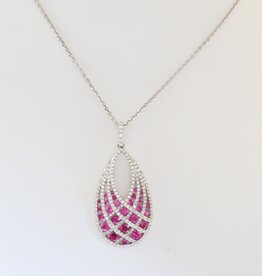 American Jewelry 14k White Gold 1.12ctw Ruby .53ctw Diamond Open Pear Necklace