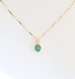 American Jewelry 14k Yellow Gold .50ct Emerald .03ctw Diamond Accent Milgrain Oval Necklace