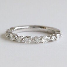 American Jewelry 14k White Gold .95ctw Diamond Marquise & Round Straight Wedding Band