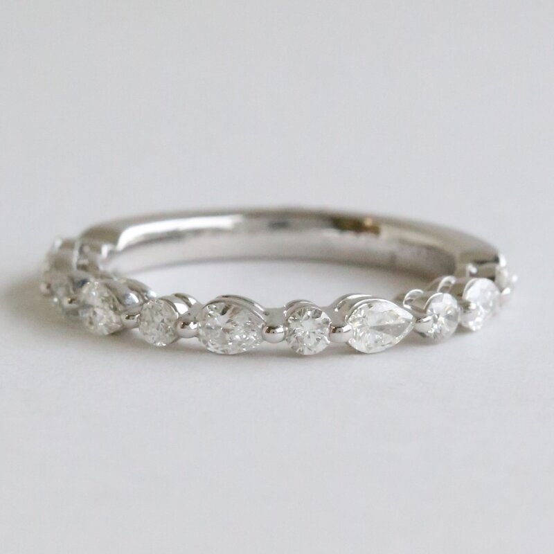 American Jewelry 14k White Gold .95ctw Diamond Marquise & Round Straight Wedding Band