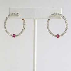 American Jewelry 14k Yellow Gold 1.70ctw Diamond .34ctw Ruby Front Facing Hoop Earrings