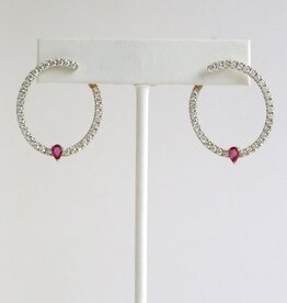 American Jewelry 14k Yellow Gold 1.70ctw Diamond .34ctw Ruby Front Facing Hoop Earrings