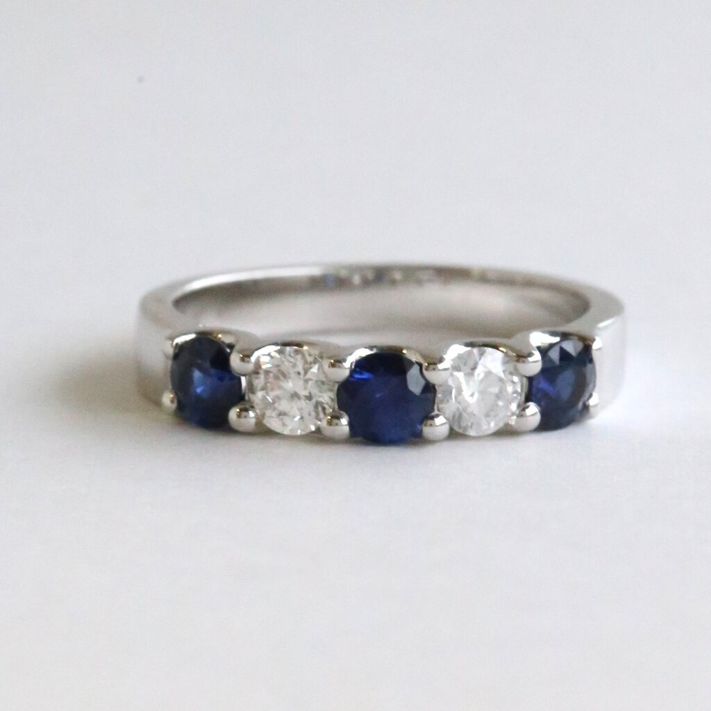 American Jewelry 14k White Gold .78ctw Sapphire .40ctw Diamond 5 Stone Ring