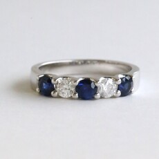 American Jewelry 14k White Gold .78ctw Sapphire .40ctw Diamond 5 Stone Ring