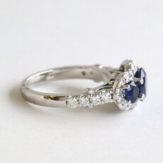 American Jewelry 14k White Gold .90ctw Diamond 2.42ctw Sapphire Three Stone Halo Ring