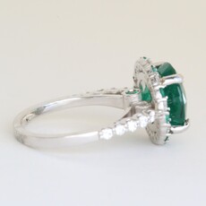 American Jewelry 18k White Gold 5.55ctw Emerald .62ctw Diamond Halo Round Ring