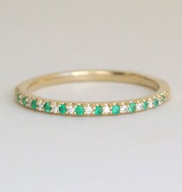 American Jewelry 14k Yellow Gold .10ctw Emerald .05ctw Diamond Straight Stackable Band
