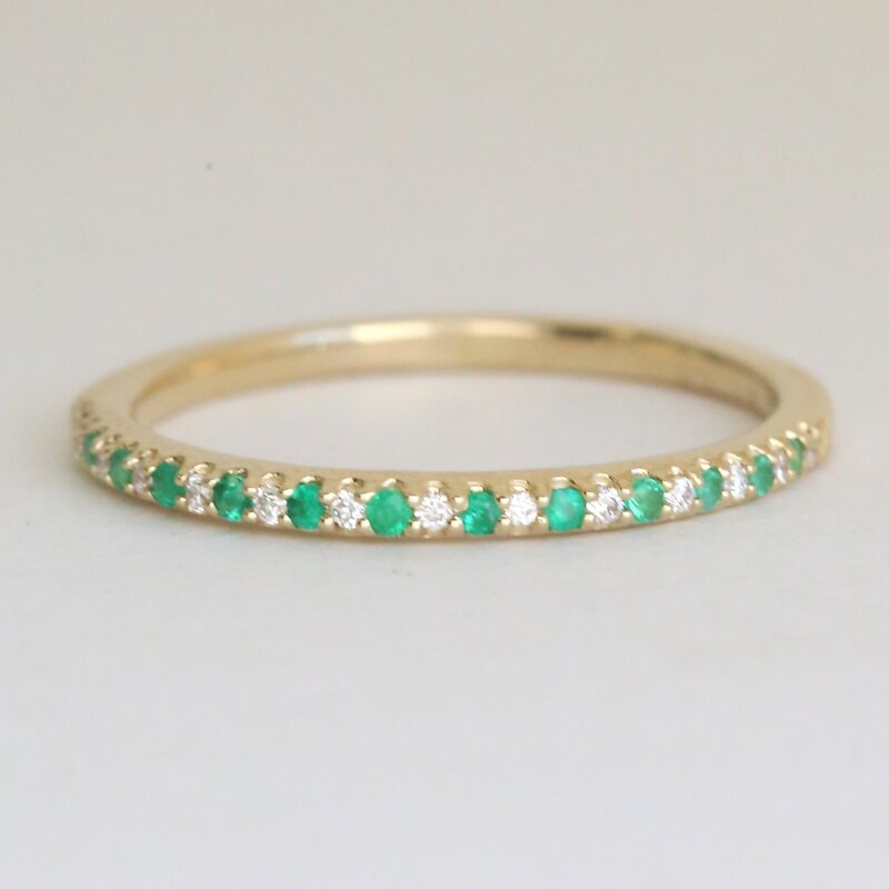 American Jewelry 14k Yellow Gold .10ctw Emerald .05ctw Diamond Straight Stackable Band