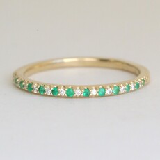 American Jewelry 14k Yellow Gold .10ctw Emerald .05ctw Diamond Straight Stackable Band