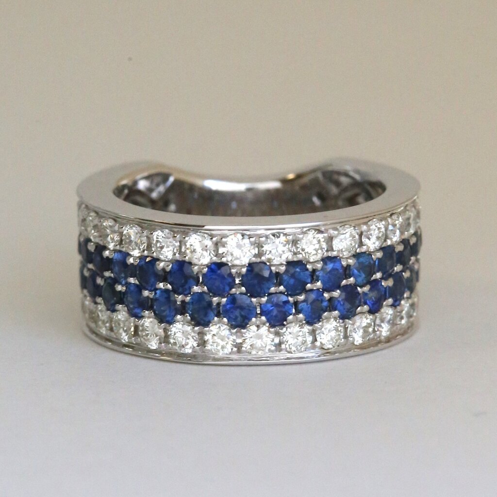 14k White Gold 1.42ctw Diamond 1.94ctw Sapphire Wide Fashion Band Ring