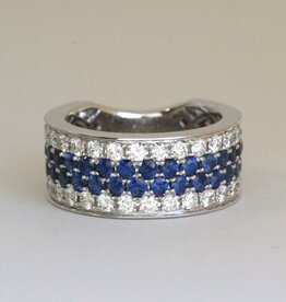 14k White Gold 1.42ctw Diamond 1.94ctw Sapphire Wide Fashion Band Ring