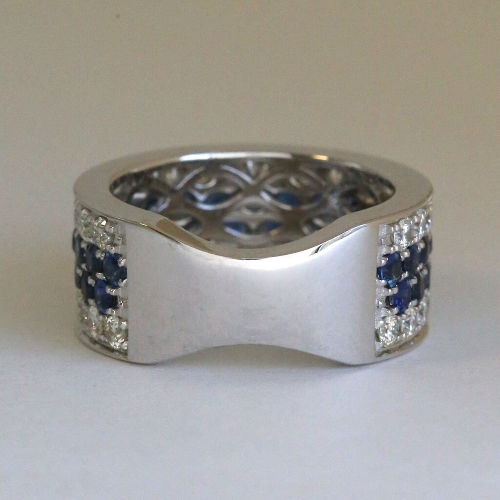 14k White Gold 1.42ctw Diamond 1.94ctw Sapphire Wide Fashion Band Ring