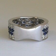 14k White Gold 1.42ctw Diamond 1.94ctw Sapphire Wide Fashion Band Ring