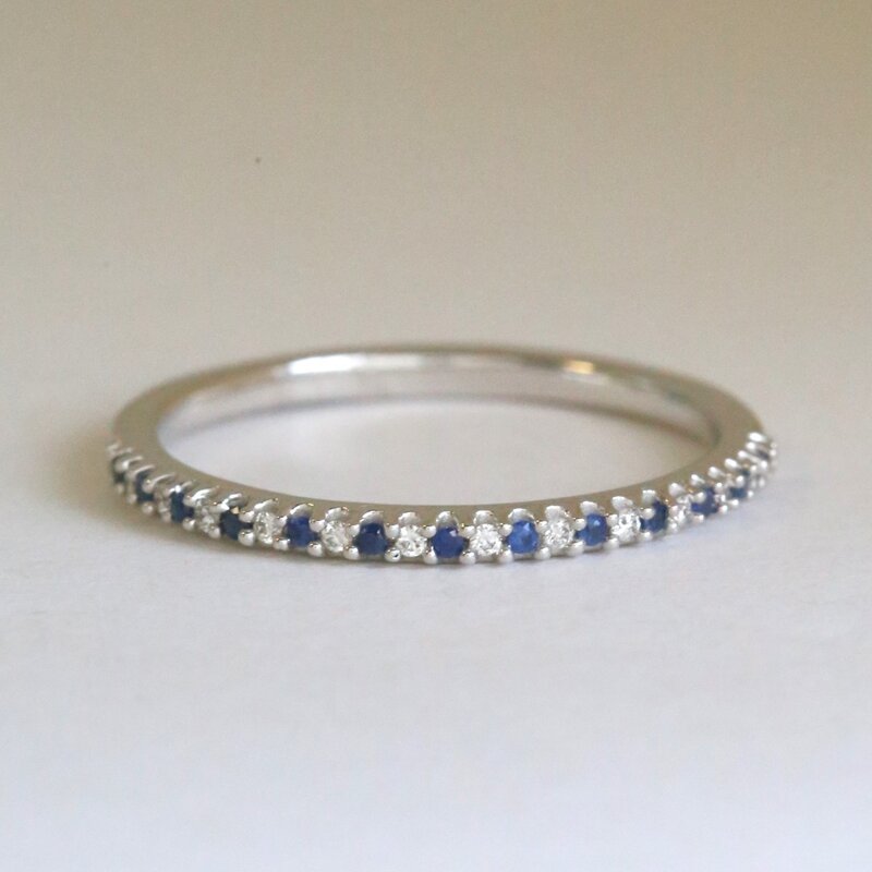 American Jewelry 14k White Gold .10ctw Sapphire .05ctw Diamond Straight Stackable Band