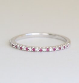 American Jewelry 14k White Gold .10ctw Ruby .05ctw Diamond Straight Stackable Band