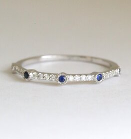 American Jewelry 14k White Gold .06ctw Sapphire .09ctw Diamond Milgrain Bezel Band