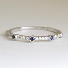 American Jewelry 14k White Gold .06ctw Sapphire .09ctw Diamond Milgrain Bezel Band