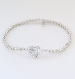 American Jewelry 14k White Gold 2.74ctw Diamond Round & Baguette Heart Bracelet