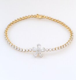 American Jewelry 14k Yellow Gold 3.02ctw Diamond Round & Baguette Flower Bracelet