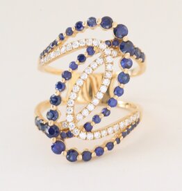 American Jewelry 14k Yellow Gold 1.72ctw Sapphire .41ctw Diamond Open Swirl Ring