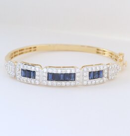 American Jewelry 14k Yellow Gold 2.55ctw Diamond 2.66ctw Sapphire Baguette & Round Bagle Bracelet