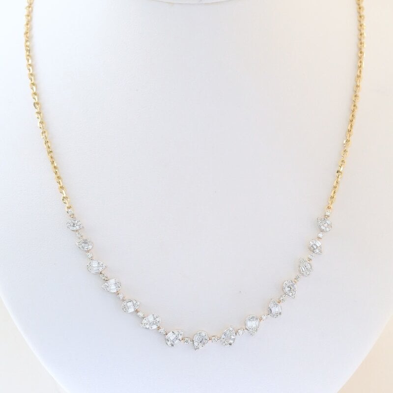 American Jewelry 14k Yellow Gold 1.79ctw Diamond Baguette & Round Pear Necklace