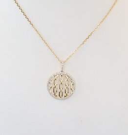 American Jewelry 14k Yellow Gold .16ctw Diamond Chain Link Pendant Halo Necklace