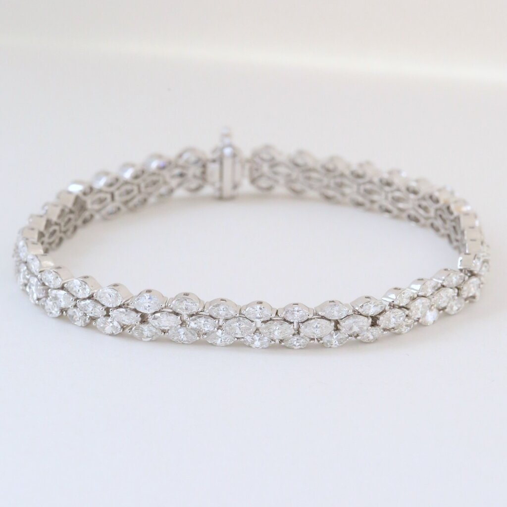 American Jewelry 18k White Gold 10.5ctw Diamond Marquise Triple Row Tennis Bracelet
