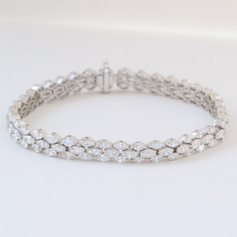 American Jewelry 18k White Gold 10.5ctw Diamond Marquise Triple Row Tennis Bracelet