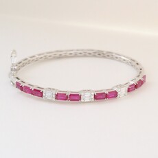 American Jewelry 18k White Gold 3.76ctw Ruby .45ctw Diamond Baguette Hinged Bangle Bracelet